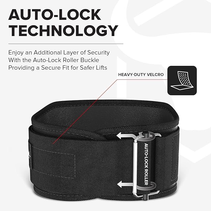 Weightlifting Belt For Men and Women - 6 Inch Auto-Lock Weight Lifting Back Support, Workout Back Support for Lifting, Fitness, Cross Training and Powerlifitng