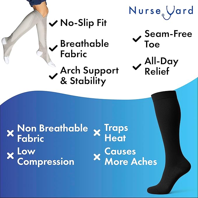 Compression Socks for Nurses - Women & Men - 20-30mmHg Graduated Compression, Zero-Toe Compression, For Medical Staff, Nursing, Athletic Support Such As Running, Cycling, Hiking - 1 Pair