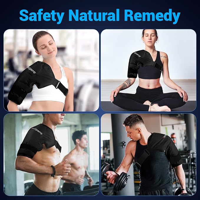Comfytemp Shoulder Ice Pack Rotator Cuff Cold Therapy Wrap, Ice Packs for Injuries Reusable Gel, Instant Compression for Shoulder Pain Relief, Surgery Recovery Gifts (Large), Black