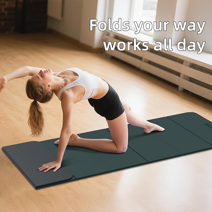 Foldable Yoga Mat, Extra Thick 0.32 inch, SGS Certifed, Non Slip, 71 x 24 inches, Foldable for Travel, Pilates, Camping, Environmental Sports Mat, Odorless TPE Material