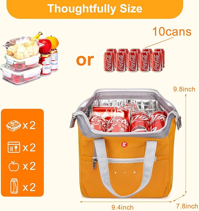 ETidy Fashionable & Lightweight Reusable Lunch Bag Large Capacity Waterproof & Leak Proof Lunch Box Insulated Cooler Lunch Tote For Women Adult To Work Travel Outdoor(Blue)