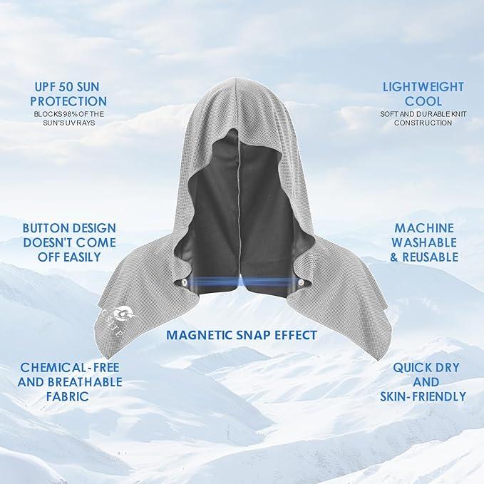 2 Pack Cooling Hoodie Towels, Instant Cooling Towels for Neck and Face, UPF 50 Sun Protection, Ice Towel for Hot Weather, Head Towel for Sports, Camping, Cycling & More Activities