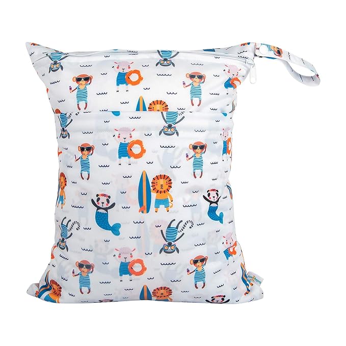 babygoal Wet Dry Bags for Baby Cloth Diapers, Washable Travel Bags, Beach, Pool, Gym Bag for Swimsuits & Wet Clothes with Two Zippered Pockets 3 Pack, 3LN12