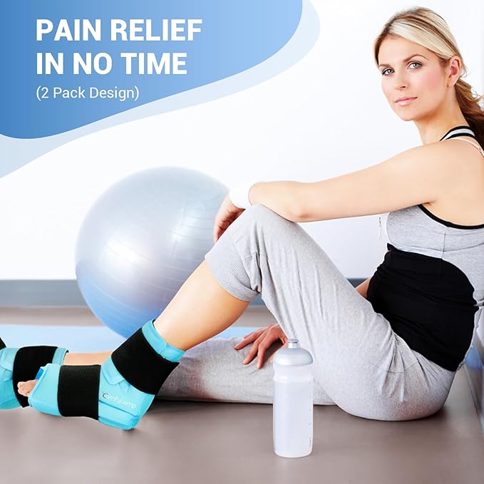 Comfytemp Large Ankle Foot Ice Pack Wrap for Plantar Fasciitis Relief, Ankles Brace for Sprained Ankle, Heel Spur, Swelling, Achilles Tendonitis, Pain, Hot & Cold Therapy, Surgery Get Well Gift, 2 Pcs