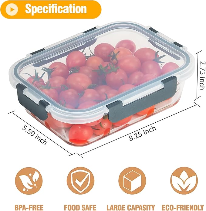 5 PACK 36 oz Glass Meal Prep Containers, Glass Food Containers with Snap-Lock Lids, Airtight Lunch Containers, Microwave, Oven, Refrigerator and Dishwasher Safe,Gray