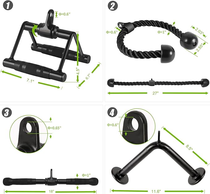 Cable Attachments for Home Gym, Made of Heavy Duty Solid Steel, LAT Pulldown Attachment, Weight Machine Accessories, Straight Pull Down Bar, Tricep Rope, Exercise & Double D Handle