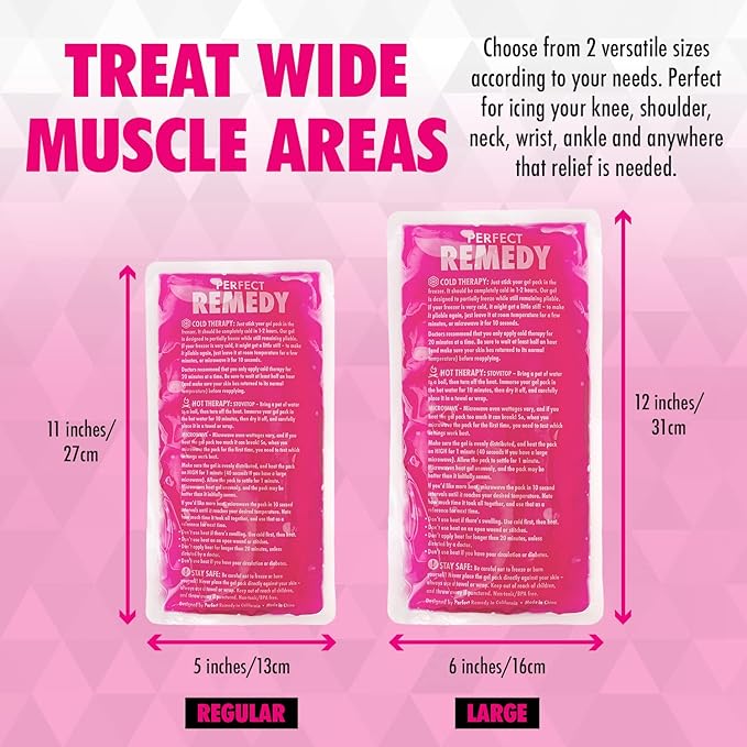 Perfect Remedy 2-Pack Gel Ice Packs for Injuries, Soft and Flexible Hot & Cold Compress, Soothing Ice Packs Aid for Sprains, Strains & Soreness conditions, Alternative to Hot Water Bottles (Pink, Reg)
