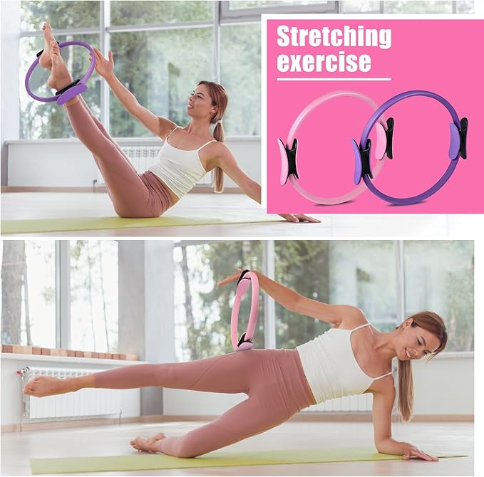 21 Pcs Pilates Ring Circle Set Home Pilates Equipment Kit for Women Pilates Equipment Home Workout Equipment Set Includes 9.8 In Ball Yoga Ring Stretching Strap 8 Resistance Bands Non Slip Socks