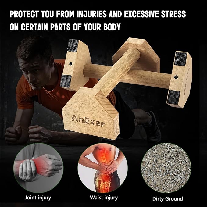 Push Up Stands, Handstand Parallettes Bars, Solid Wood Push Up Bars with Non-Slip Mat Push up Handles for Floor Exercise Home Workout Equipment for Men & Women Strength Training