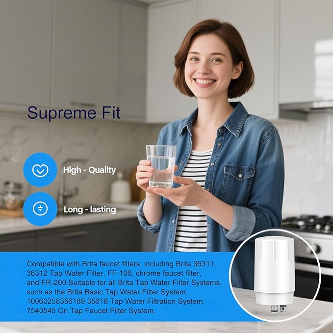 Faucet Filter Cartridges, Replacement for Brita® Faucet Filter 36311 On Tap Water Filtration System Compatible with Brita®Replacement Filters, 36313, FR-200, FF-100 White (Pack of 3)