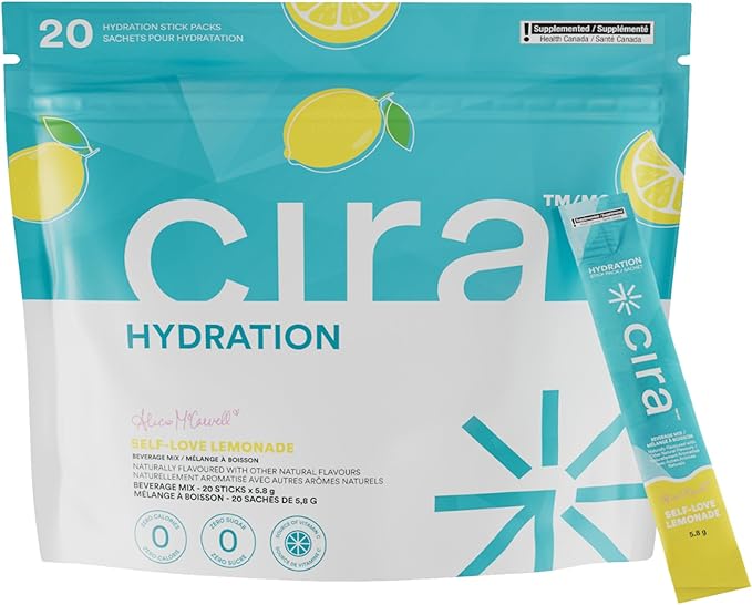 Cira Hydration Stick Packs x Alicia McCarvell Electrolyte Powder & Drink Mix for On-The-Go Dehydration Relief & Recovery - Self Love Lemonade, 20 Servings