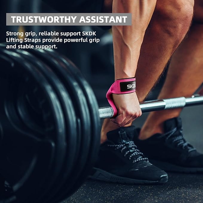 SKDK Cotton Hard Pull Wrist Lifting Straps Grips Band-Deadlift Straps with Neoprene Cushioned Wrist Padded and Anti-Skid Silicone - for Weightlifting, Bodybuilding, Xfit, Strength Training