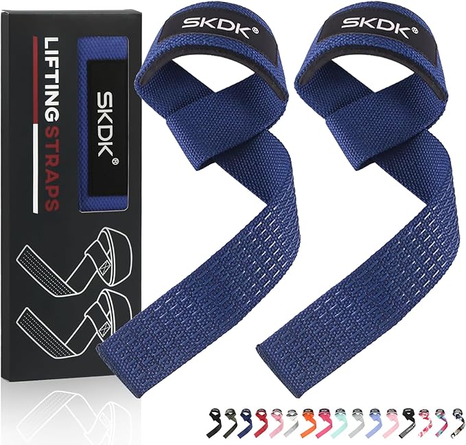 SKDK Cotton Hard Pull Wrist Lifting Straps Grips Band-Deadlift Straps with Neoprene Cushioned Wrist Padded and Anti-Skid Silicone - for Weightlifting, Bodybuilding, Xfit, Strength Training