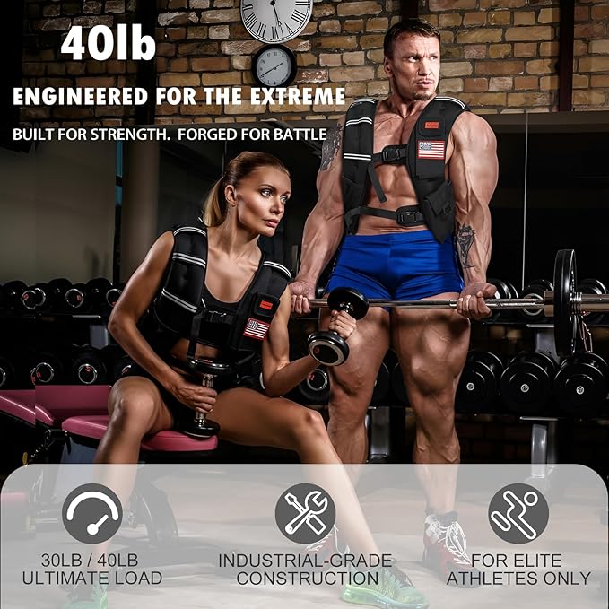 Weighted Vest for Woman and Men, 8lbs/12lbs/16lbs/20lbs/30lbs/40lbs Odorless Adjustable Straps Size Walking Vest,Running Vest with Underarm Buckle, Breathable Mesh Shoulder Pain Relief, Strength Training HIIT