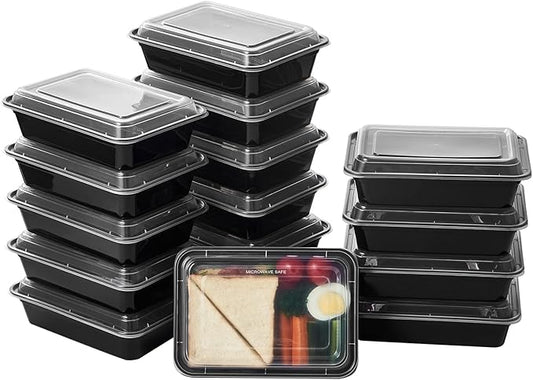 32 oz 150Pack Plastic Meal Prep Food Storage Containers with Lids Reusable 1 Compartment To Go Black Extra Large &Thick Microwave Freezer Dishwasher Safe BPA Free Stackable (Formerly FULING)
