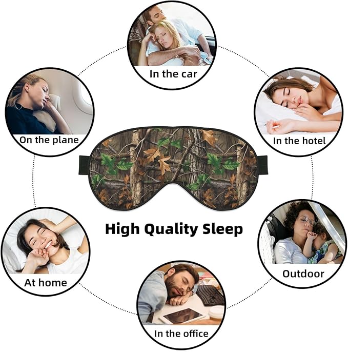 Sleep Eye Mask Camouflage Camo Branches Leaves Sleep Mask for Women Men Comfortable Eye Mask with Adjustable Strap Soft Eye Cover Blindfold for Travel Yoga Nap Shift Work