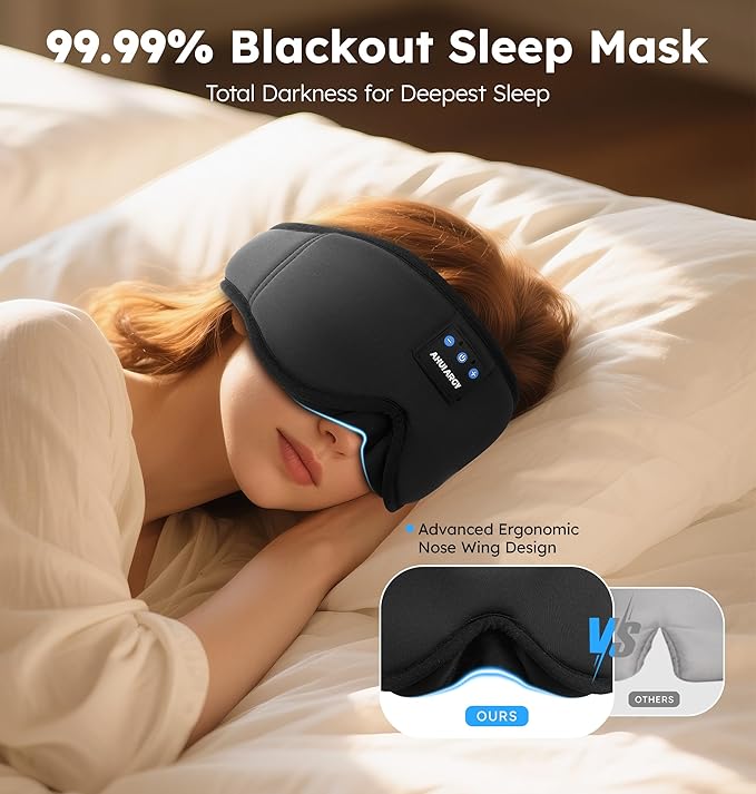 Ice Silk Sleep Mask with Headphones, Sleep Headphones for Side Sleeper with 3D Cups, Bluetooth 5.4 Sleeping Eye Mask, Total Blackout Sleeping Headphones for Women Men(Black)