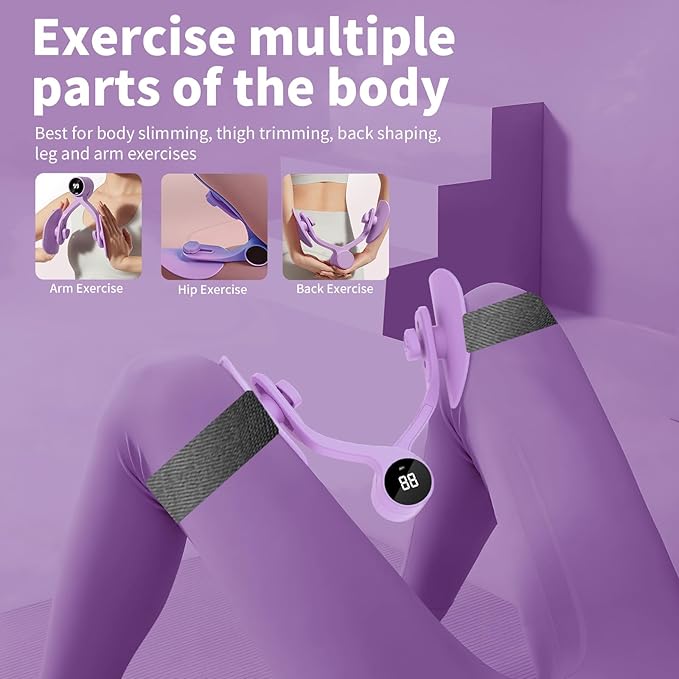 Thigh Master 2025 Upgraded,Inner Thigh Exerciser,Pelvic Floor Exercise Devices, Kegel Exerciser for Women with Resistance Band and Back Training Rope - 3 Strength Levels and LED Counting Display