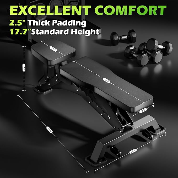 BODYRHYTHM Commercial-grade Weighted Bench, 1300LBS Weight Capacity Strength Training Bench, Heavy-duty Adjustable Workout Bench for Garage and Home Gym Workouts, Weight Lifting, and Bench Press.