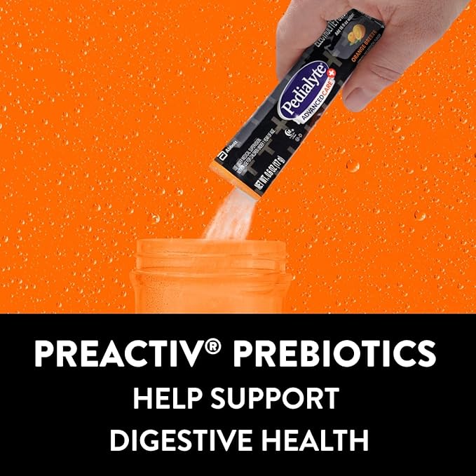 Pedialyte AdvancedCare Plus Electrolyte Powder, Has 33% More Electrolytes and PreActiv Prebiotics, Orange Breeze, 6 Powder Packets