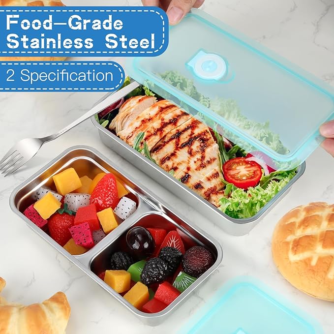 4Pcs Grab and Go Snack Containers with 2 Cleaning Sponge, Stainless Steel Snack Container, Reusable Meal Holder with Lids for Food, Meal, Dip, Condiment (One/Double Compartment)