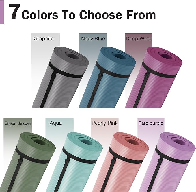 BalanceFrom GoCloud 71" x 24" All-Purpose 1-Inch Extra Thick Double-Sided Non-Slip High Density Anti-Tear Exercise Yoga Mat with Carrying Strap, Gray