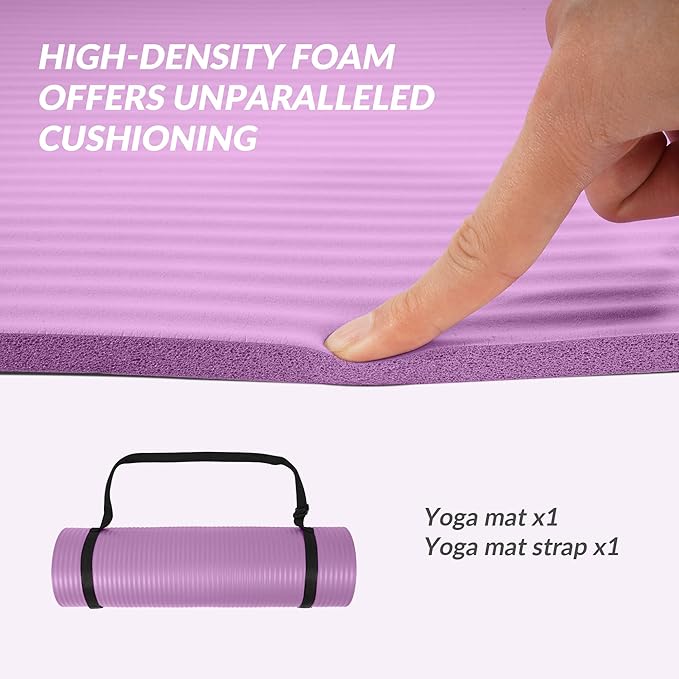 Quality Exercise Yoga Mat, 1/2-Inch Thick High-Density Foam for Full-body workout, Anti-Tear and non-slip Surface, Includes Carry Strap for Home & Studio Workouts,Multiple Options