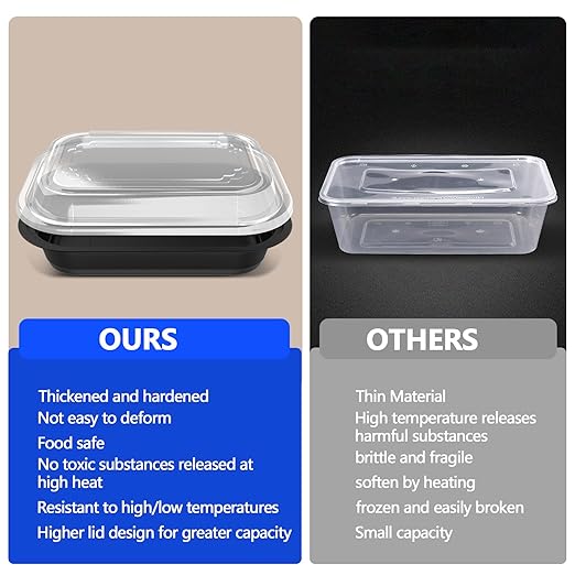 50 Pack (100-Piece) - 28oz Meal Prep Containers Salad & Snack Storage for Lunch | BPA Free & Leakproof Food Containers | To Go Take Out Plastic Bento Box | Microwave, Freezer, Dishwasher Safe