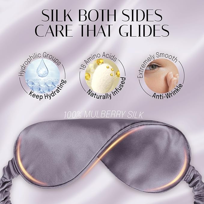Silk Sleep Mask Eye Mask Blindfold with Double Layer Silk Filling and Elastic Strap for Full Night's Sleep, Travel and Nap, Soft Eye Cover Eyeshade with Luxury Bag and Ear Plugs by OLESILK (Charcoal)