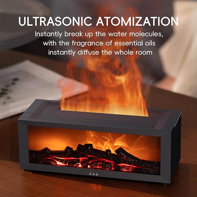Essential Oil Diffuser, 7 Colors Fireplace Fire Flame Aromatherapy Diffuser, 150ml Ultrasonic Humidifier, Scent Aroma Diffuser with Remote Control & Timer for Home,Bedroom,Office,Yoga (Black)