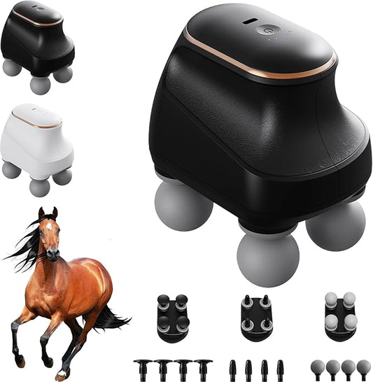 Chevaroo 4 Heads Massager, Chevaroo Horse Massager, Interchangeable Heads for Customized Massage, Portable USB Charging Massager, Quiet Design for Horses and Riders (Black)