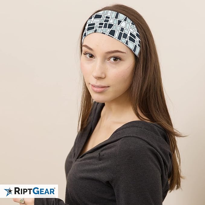 RiptGear Stretch Sport Headband for Women (Mosaic Black) — Made of Non-Slip Sweat Wicking Fabric — Great for Yoga, Running or The Gym — Soft Headband Fits Most Head Sizes — (1-Pack)