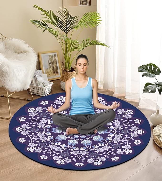 Round Meditation Pilates Yoga Mat Luxury Suede Large Yoga Mat Natural Rubber Non-Slip Base is ery Suitable for Meditation, Stretching, Yoga Environmental Protection, Fitness Exercise, Home and Outdoor. 140CM Diameter