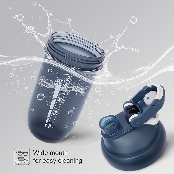 20 oz protein shaker bottle, TRITAN Plastic, BPA/BPS Free Whey Protein Drink Cups for Pre-Workout and Gym, Blender Shaker for Blending Protein Shakes, Overnight Oats and Smoothies(blue)