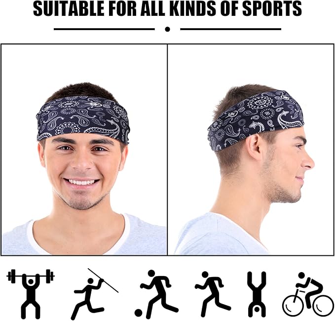 9 pcs Sweatbands for Men Workout Sport Headbands for Men Camo Headband Sweat Absorbing Headband Wide Sweatband for Head Basketball Football Cycling Running Yoga, 4.7 x 9.8 Inch