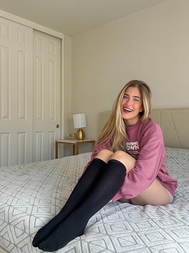 COTTON DAY Women's Soft Combed Cotton Knee High Long Calf Dress Socks Seamless Toe Black White Gray Navy Blue Brown