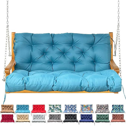 Porch Swing Cushion with Backrest,Waterproof Bench Cushion for Outdoor Furniture,2-3 Seater Replacement Thickened Swing Cushion with Ties,Patio,Outdoor,Backyard and Garden (SkyBlue,60x40)