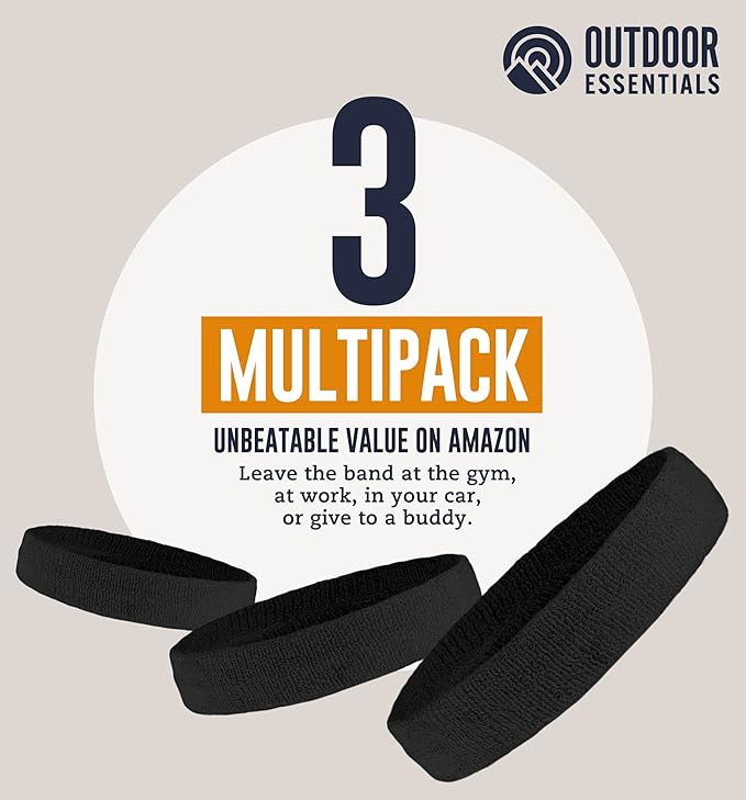 OutdoorEssentials Sweatbands & Wristbands - Wrist Sweat Bands Headbands for Men & Women - Multipack Terry Cloth Headbands or Wrist Bands for Working Out, Tennis, Basketball, Football, Gymnastics