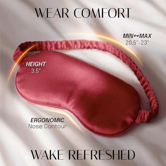 Silk Sleep Mask Eye Mask Blindfold with Double Layer Silk Filling and Elastic Strap for Full Night's Sleep, Travel and Nap, Soft Eye Cover Eyeshade with Luxury Bag and Ear Plugs by OLESILK (Burgundy)