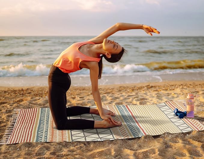 Cifupy Handmade Organic Yoga Mat made with Organic Cotton Yoga Mat - Non Slip Hand-Woven Foldable Yoga Rug Provides Excellent Comfort, Traction & Support for Indoor & Outdoor Use - 24 x 72 Inches