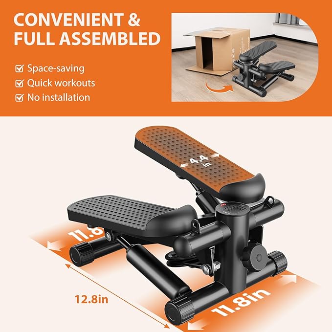 Sweetcrispy Mini Stair Steppers with Resistance Bands for Exercise at Home, Portable Exercise Twist Stepper Machine for Full Body Workout, 265LBS Capacity