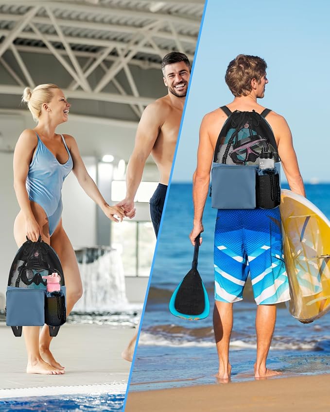 BROTOU Swim Bag Beach Backpack with Wet Pocket Mesh Drawstring Bags for Swimming, Gym