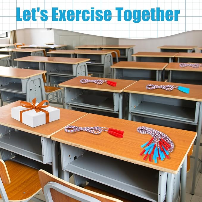 Honoson 50 Pcs Rainbow Jump Rope Bulk Gift for Kids 7.8ft Nylon Stripe Ropes with Handle Adjustable Colorful Party Favor Christmas Item Gift Outdoor Exercise Fitness (Red,White,Blue)