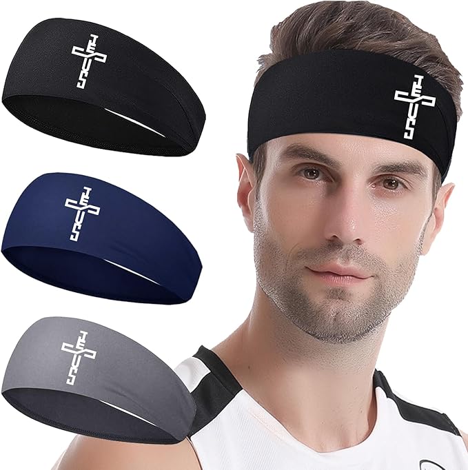 3pcs Sweat Bands Headbands Men Sweatbands Headbands for Women Christian CrossSports Running