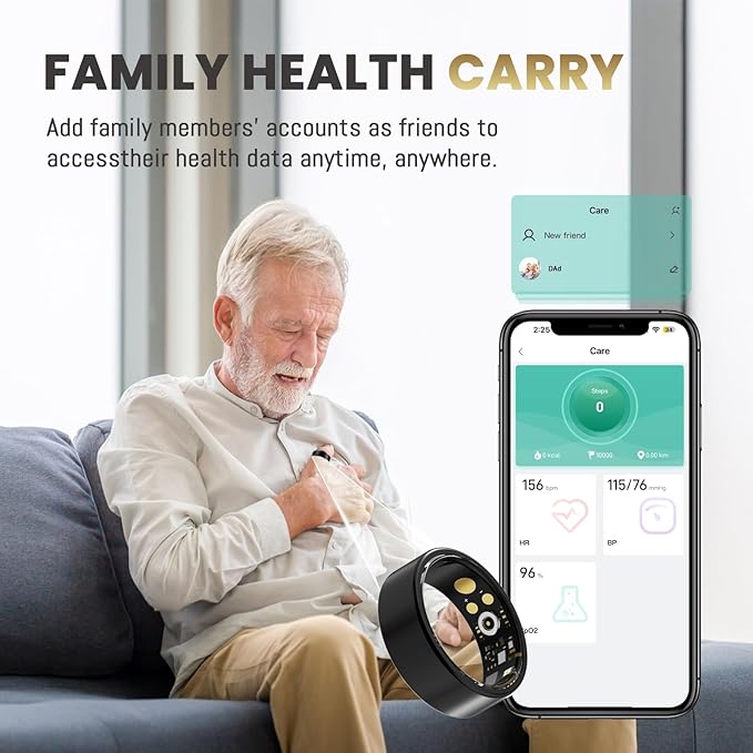 Smart Ring For Women Men, Health Tracker with Heart Rate, Blood Oxygen, Blood Pressure, Sleep Monitor, Step Counting, IP68 Waterproof Fitness ring, No App Fees for iPhone & Android (Black, 11#)