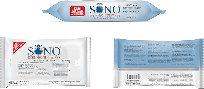 SONO Disinfecting Wipes - Medical-Grade, Alcohol-Free, No Bleach - Multi-Surface Cleaning Wipes for Home, School, Office - 12 packs with 80 wipes
