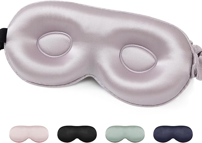 100% Mulberry Silk Sleep Mask for Unisex, 22 Momme 3D Silk Contoured Eye Mask, Breathable Light Blocking Blindfold with Adjustable Strap, Blackout Eye Cover for Travel, Dusty Purple
