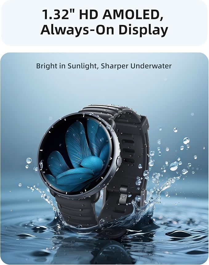 Parsonver Swimming Smart Watch, 5ATM Waterproof for Pool & Open Water, Built-in GPS & Compass, AMOLED Screen Fitness Tracker with 100+ Sports Modes, Heart Rate & Sleep Monitor, AI Swim Analysis, Black