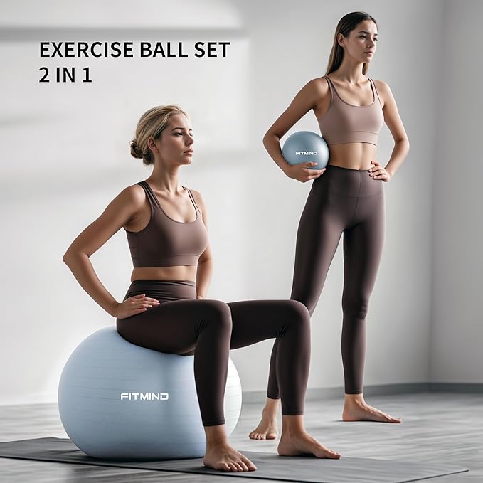 FITMIND_ Extra Thick Exercise Ball Yoga Ball 22in/26in/30in for Workout Pregnancy Stability,Anti-Burst and Slip Resistant Swiss Ball with Pump for Yoga, Pilates, Fitness,Birthing,Physical Therapy