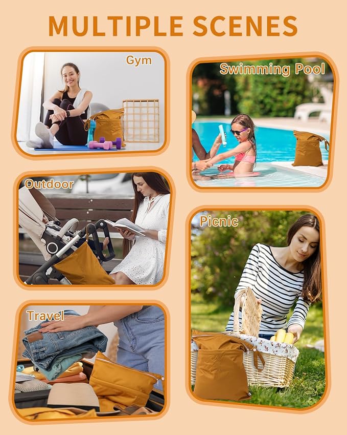 babygoal Wet Dry Bags for Baby Cloth Diapers, Washable Travel Bags, Beach, Pool, Gym Bag for Swimsuits & Wet Clothes with Two Zippered Pockets 3 Pack, 3LN20